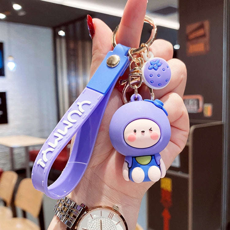 5 PCS Cartoon Animal Fruit Soft Rubber Doll Keychain School Bag Pendant(Blueberry)