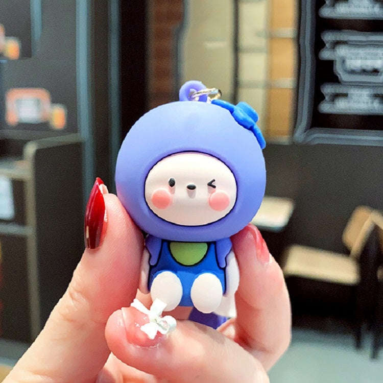 5 PCS Cartoon Animal Fruit Soft Rubber Doll Keychain School Bag Pendant(Blueberry)