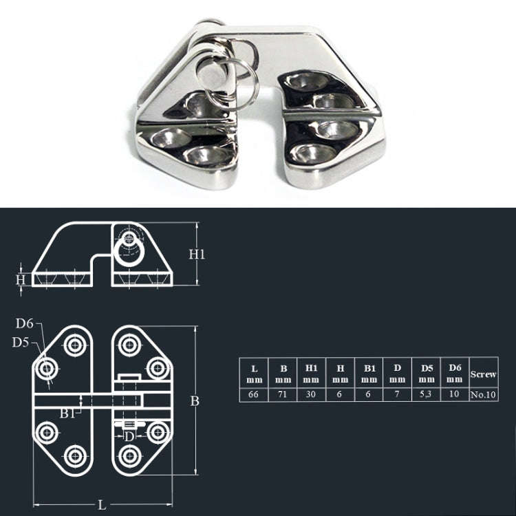 Butterfly Hinge 316 Stainless Steel Ship Accessories, Specification: 70 x 68mm