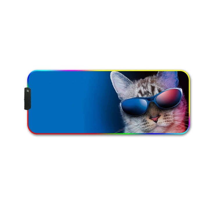 350x600x3mm F-01 Rubber Thermal Transfer RGB Luminous Non-Slip Mouse Pad(Glasses Cat)