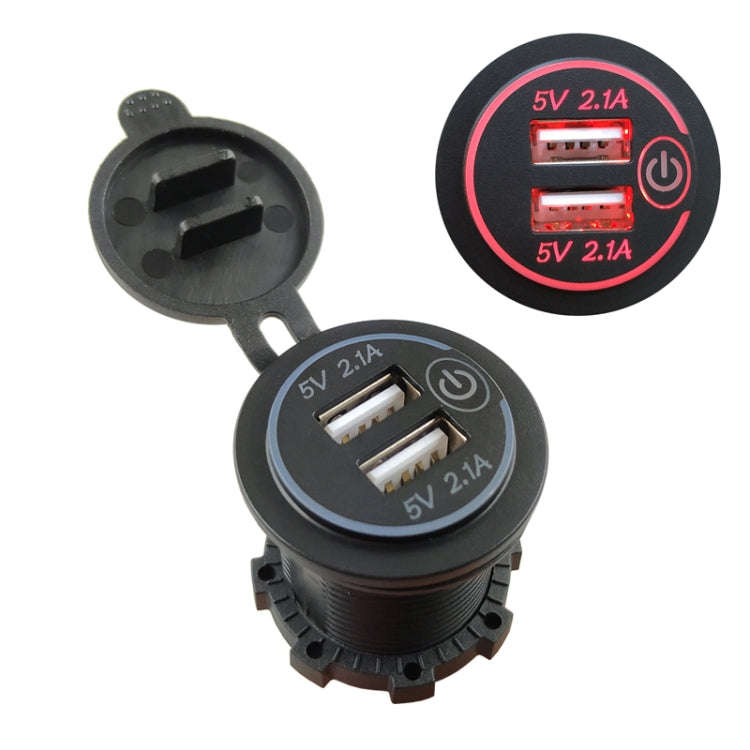 Car Motorcycle Modified Charger Double Aperture 4.2A With Touch Switch USB Car Charge(Red Light)