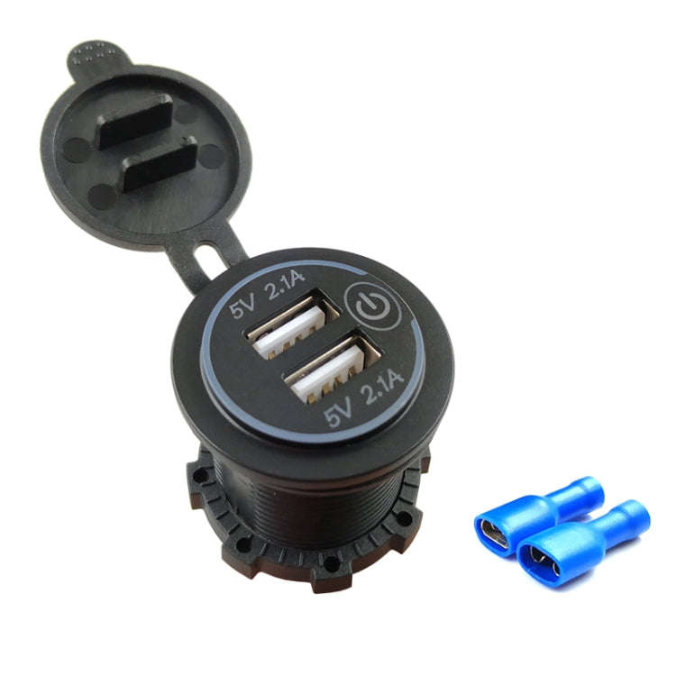 Car Motorcycle Modified Charger Double Aperture 4.2A With Touch Switch USB Car Charge(Red Light)