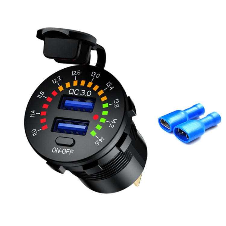 Car Motorcycle Ship Modified With Colorful Screen Display USB Dual QC3.0 Fast Charge Car Charger,...