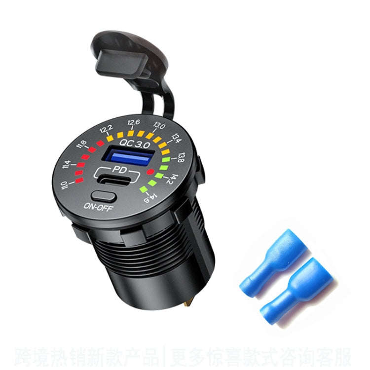 Car Motorcycle Ship Modified With Colorful Screen Display USB Dual QC3.0 Fast Charge Car Charger,...