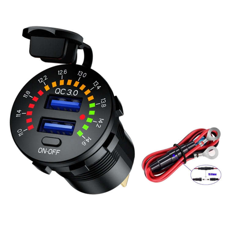 Car Motorcycle Ship Modified With Colorful Screen Display USB Dual QC3.0 Fast Charge Car Charger,...