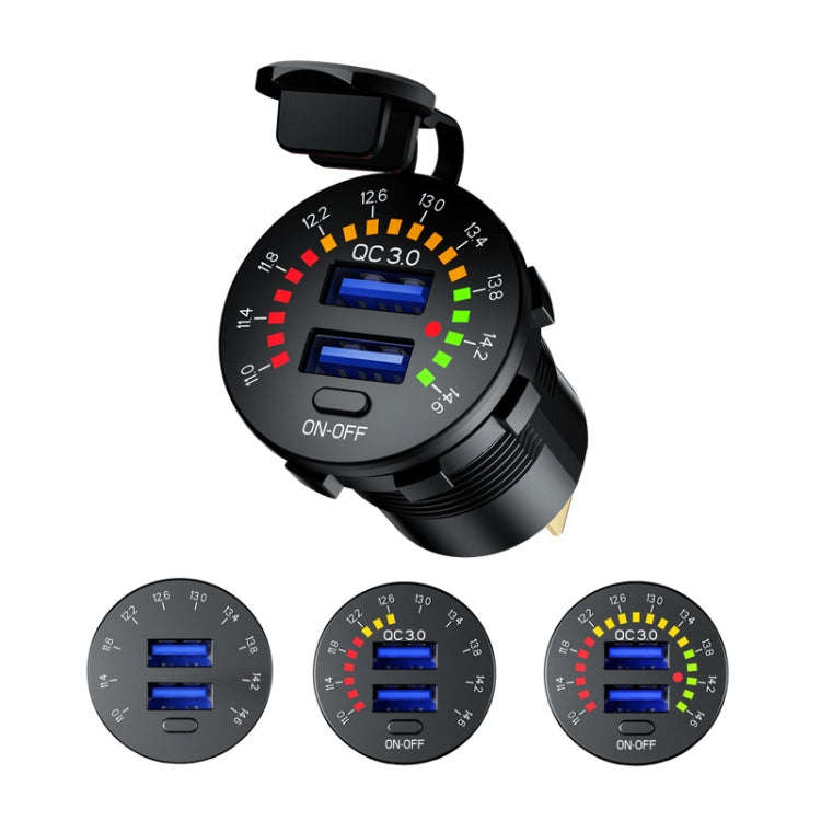 Car Motorcycle Ship Modified With Colorful Screen Display USB Dual QC3.0 Fast Charge Car Charger,...