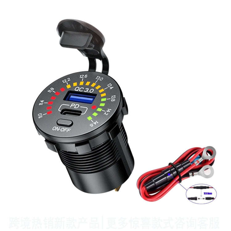 Car Motorcycle Ship Modified With Colorful Screen Display USB Dual QC3.0 Fast Charge Car Charger,...