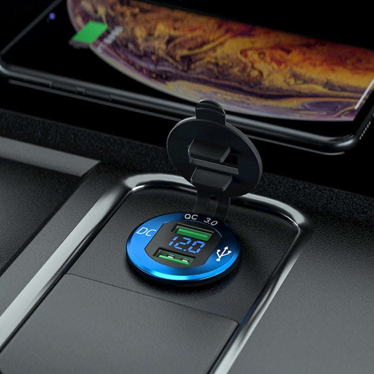 Car Motorcycle Modified USB Charger QC3.0 Metal Waterproof Fast Charge(Red Shell Red Light)