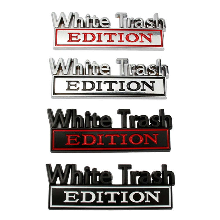 2 PCS Car Metal Modification Standard White Trash Edition Car Label Stickers(Black White)