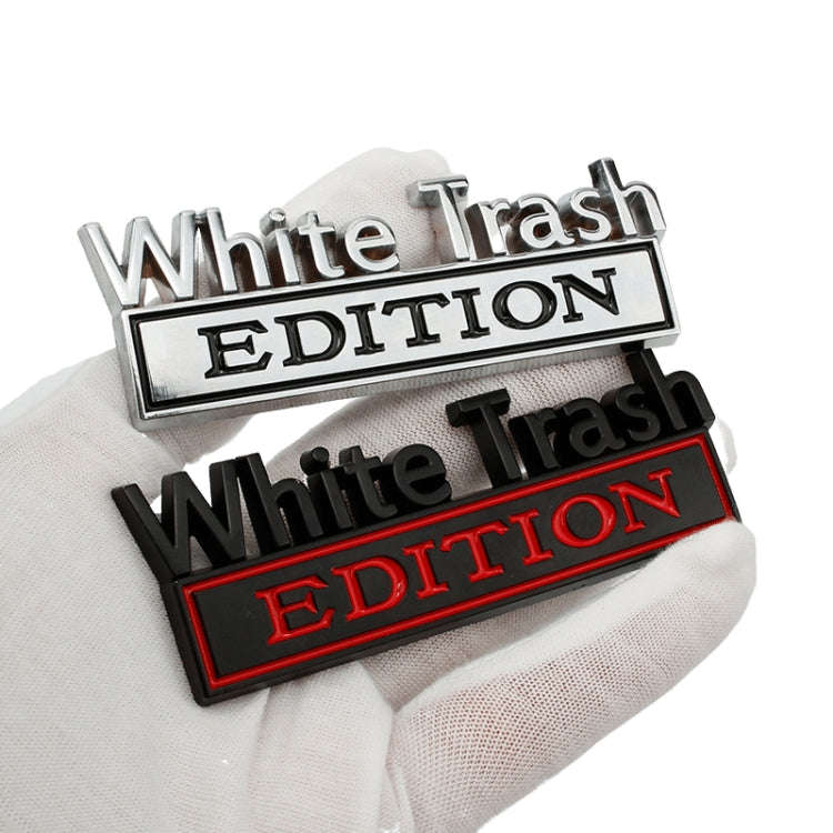 2 PCS Car Metal Modification Standard White Trash Edition Car Label Stickers(Black White)