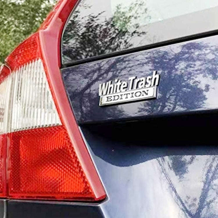 2 PCS Car Metal Modification Standard White Trash Edition Car Label Stickers(Black White)