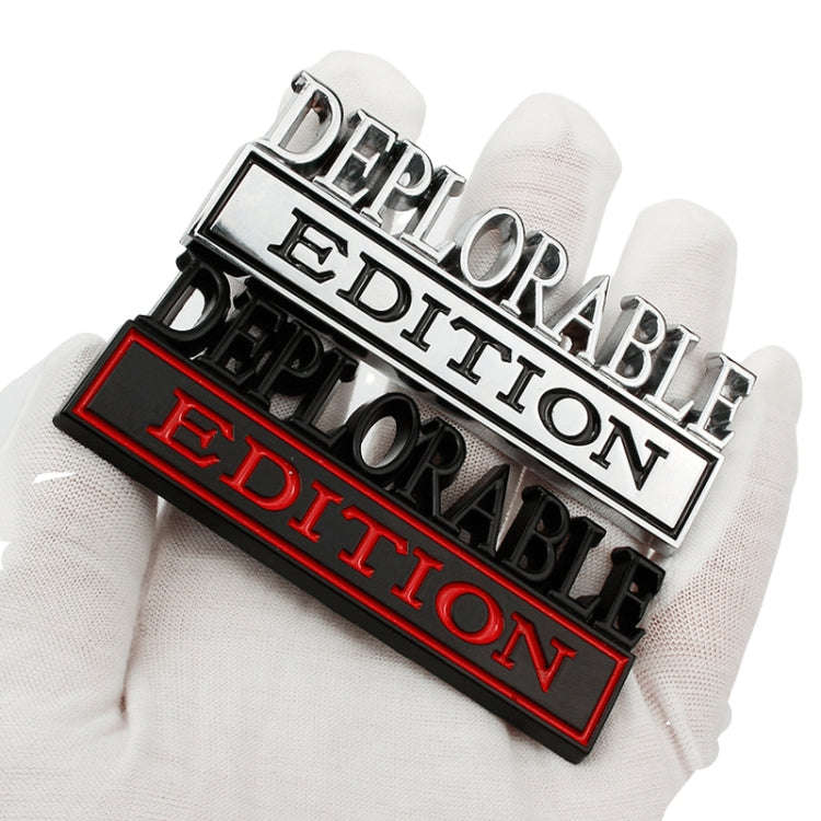 2 PCS Car Modified Metal Car Standard DEPLORABLE Edition Car Stickers(Silver Red)