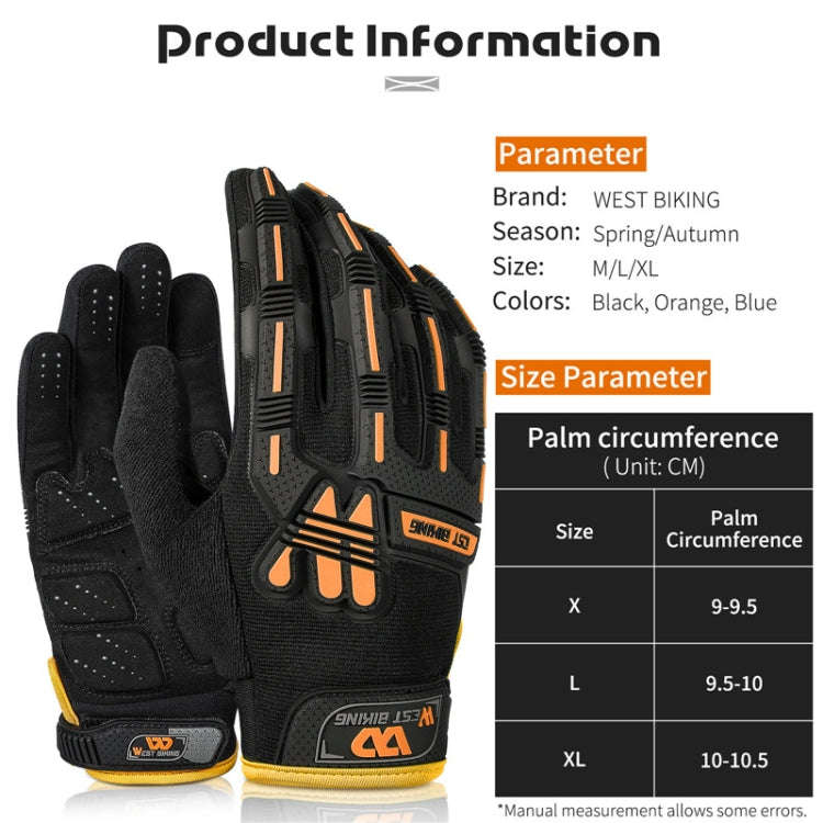 WEST BIKING YP0211208 Riding Gloves Motorcycle Bike Long Finger Non-Slip Touch Screen Gloves, Siz...