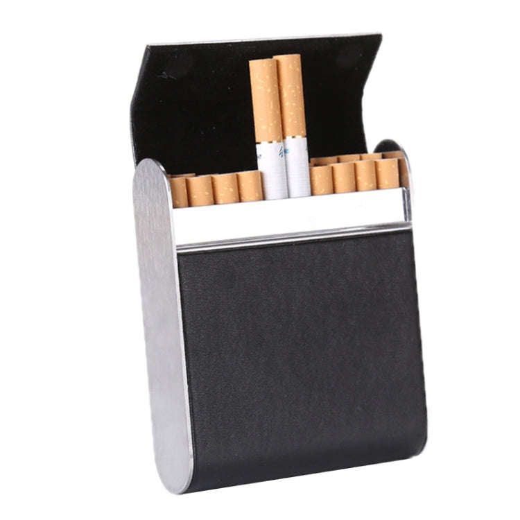 Men Metal Fiber Leather Magnetic Buckle Cigarette Case(Black)