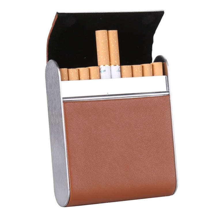 Men Metal Fiber Leather Magnetic Buckle Cigarette Case(Brown/Apricot)