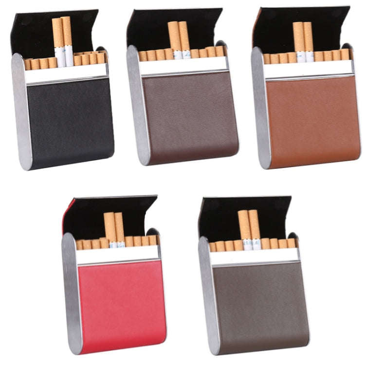Men Metal Fiber Leather Magnetic Buckle Cigarette Case(Coffee)
