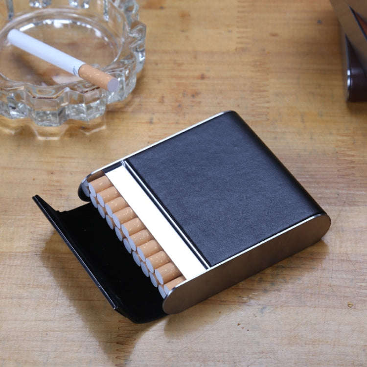 Men Metal Fiber Leather Magnetic Buckle Cigarette Case(Coffee)