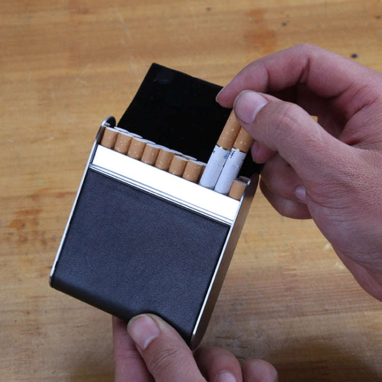 Men Metal Fiber Leather Magnetic Buckle Cigarette Case(Coffee)