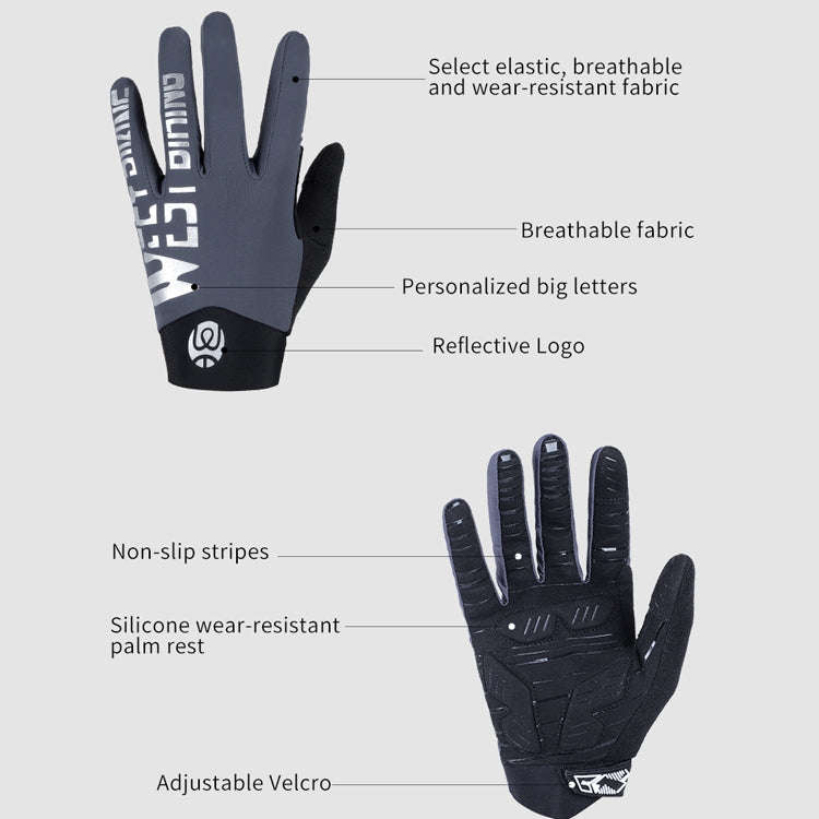 WEST BIKING YP0211214 Long Finger Shock Absorption Non-Slip Touch Screen Gloves Cycling Sports Gl...