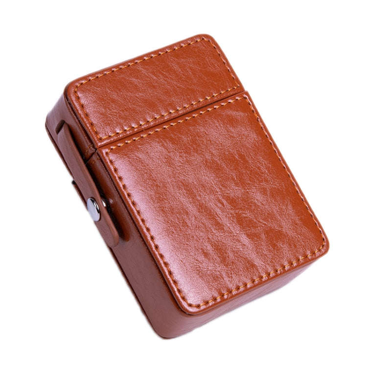 Men PU Leathe Retro Lighter Cigarette Box(Apricot)