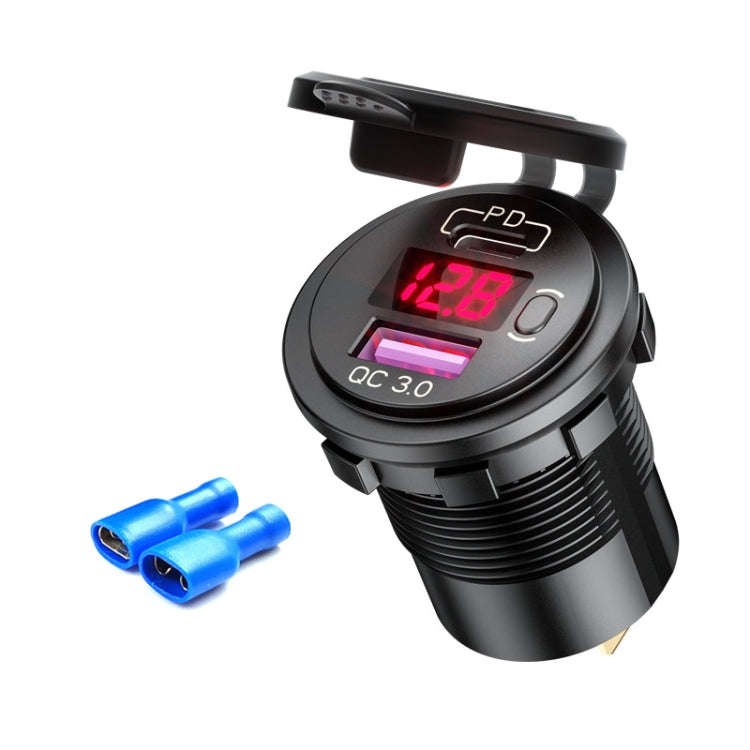 12V Modified Car USB Charger With Voltage Display PD QC3.0 Socket(With Terminal Red Light)