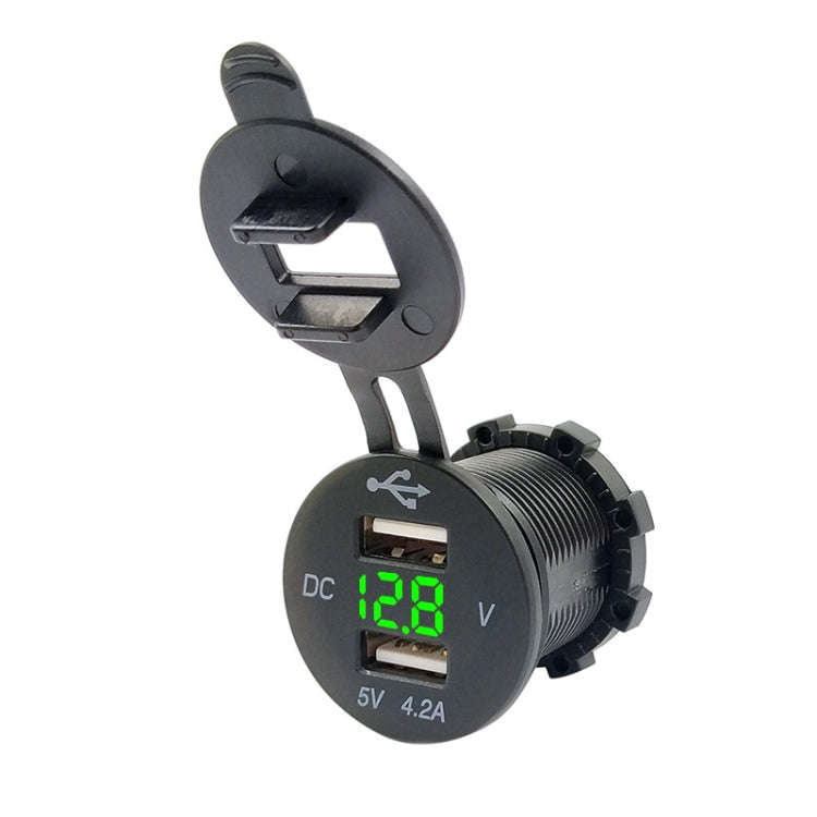 4.2A Dual USB With Voltage Display Mobile Phone Charger Socket Power Supply 12V Car Motorcycle(Gr...