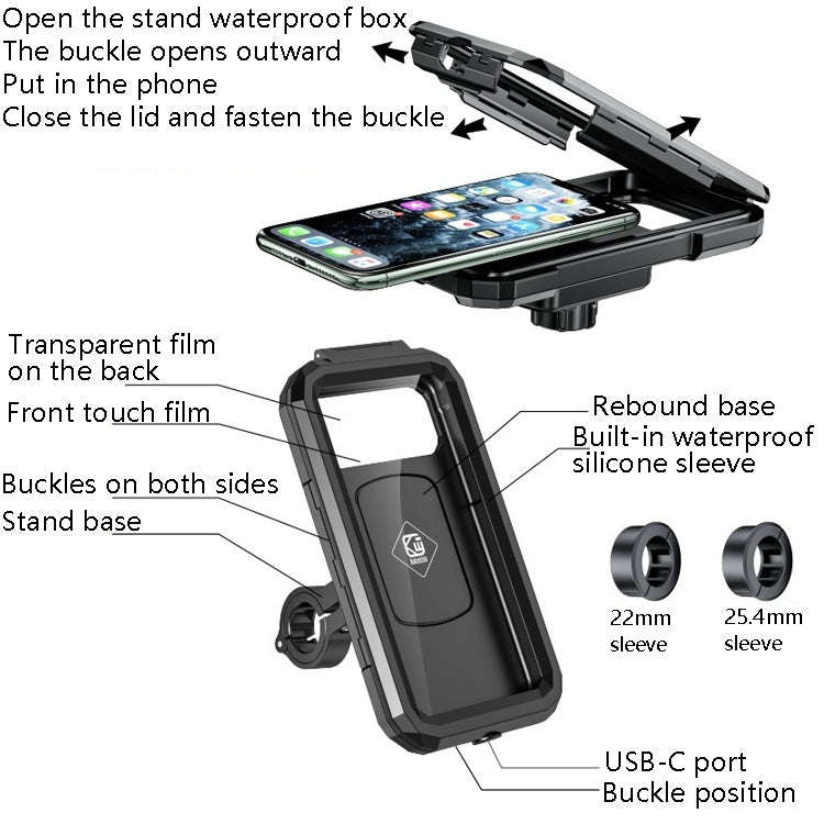 Kewig Bicycle Motorcycle Waterproof Box Mobile Phone Bracket Riding Touch Mobile Phone Fixed Seat...