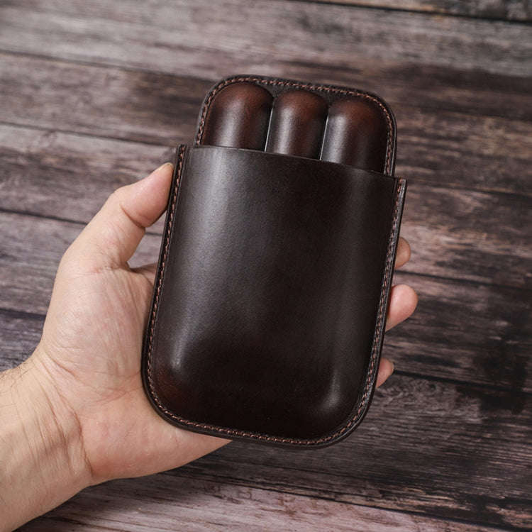 CF5003 Outdoor Travel Portable Cigar Humidor Leather Cigar Cover Can Hold 3 Cigars(Brown)