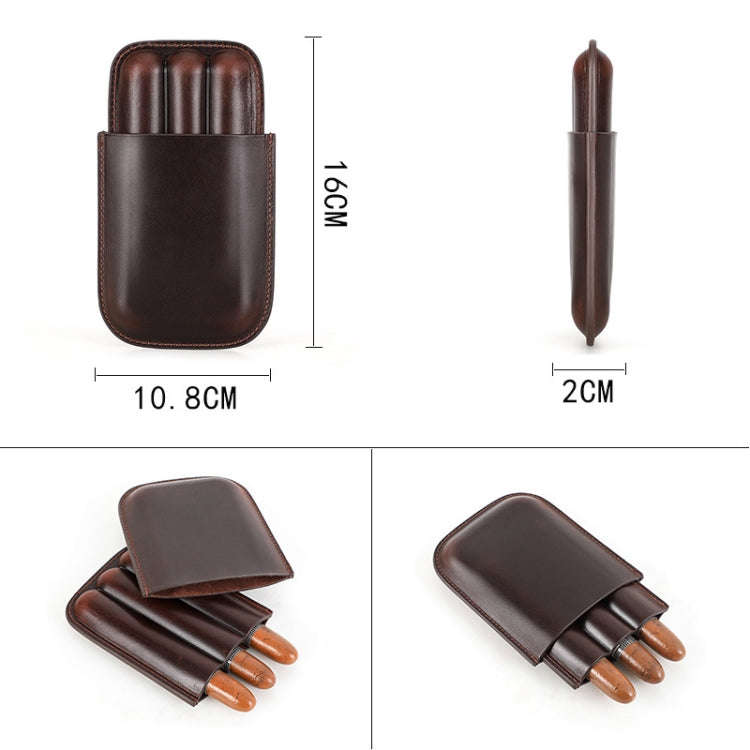 CF5003 Outdoor Travel Portable Cigar Humidor Leather Cigar Cover Can Hold 3 Cigars(Brown)