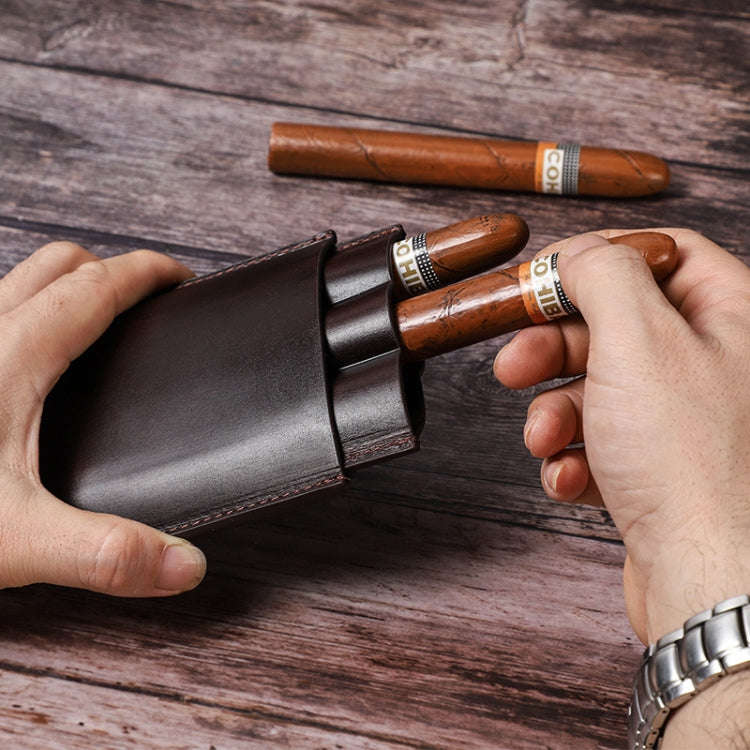 CF5003 Outdoor Travel Portable Cigar Humidor Leather Cigar Cover Can Hold 3 Cigars(Brown)