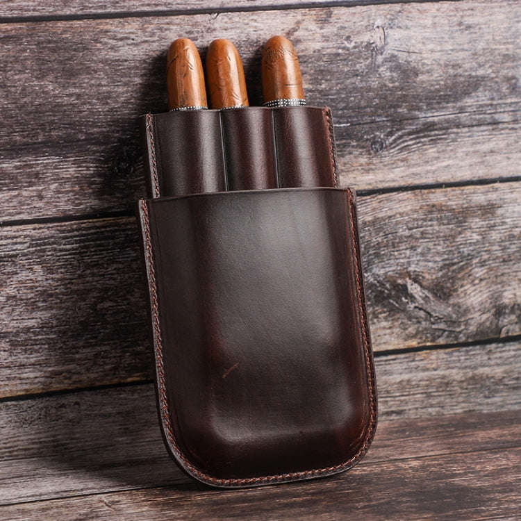 CF5003 Outdoor Travel Portable Cigar Humidor Leather Cigar Cover Can Hold 3 Cigars(Brown)