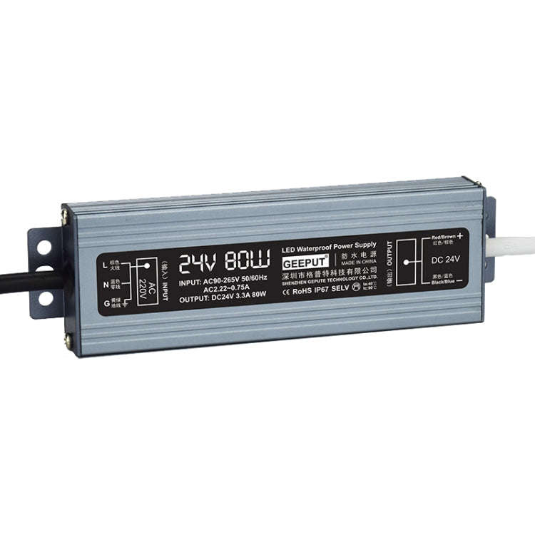 GEEPUT 220V To 24V LED Waterproof Power Supply Switch Transformer, Model: 3.3A 80W