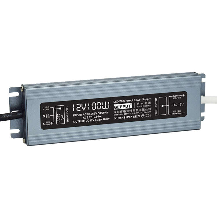 GEEPUT 220V Turn 12V LED Waterproof Power Supply Transformer, Model: 8.33A 100W