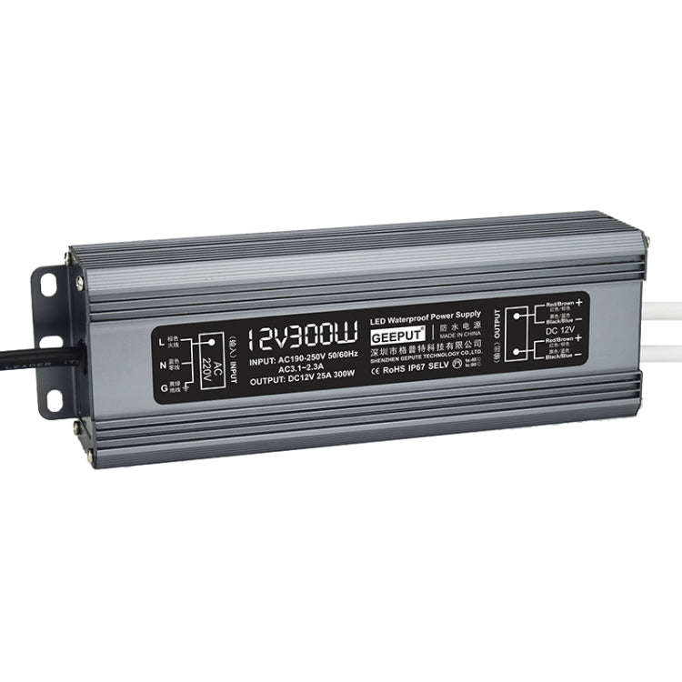 GEEPUT 220V Turn 12V LED Waterproof Power Supply Transformer, Model: 25A 300W