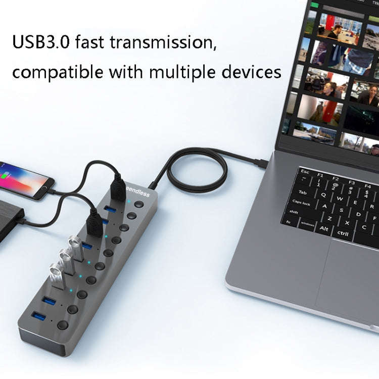 Blueendless USB Splitter Aluminum Alloy QC Fast Charge Expander, Number of interfaces: 10-port (1...