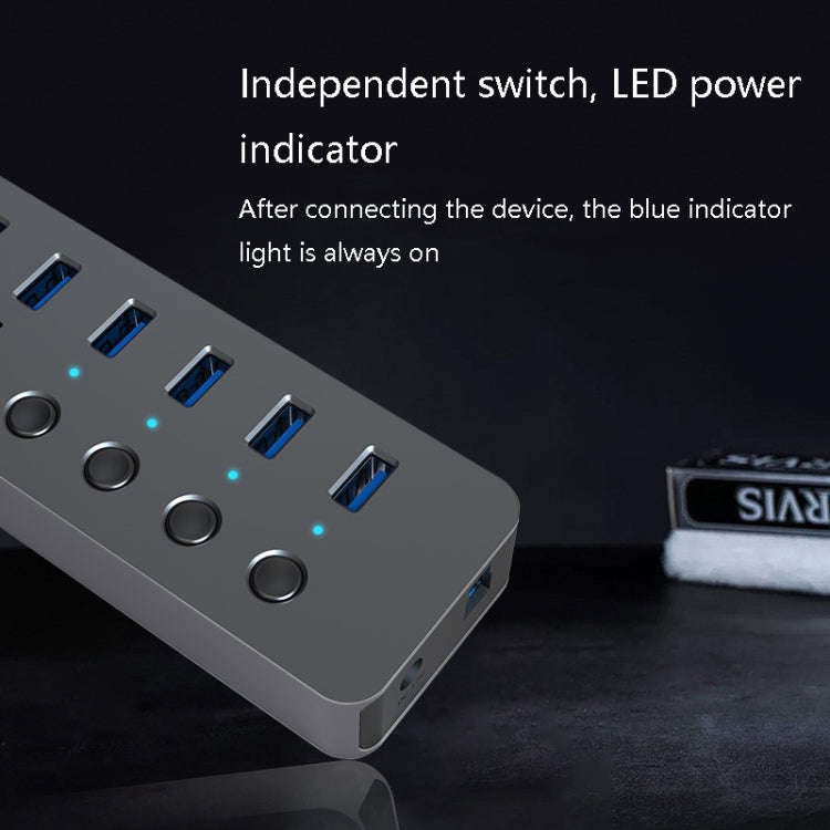 Blueendless USB Splitter Aluminum Alloy QC Fast Charge Expander, Number of interfaces: 10-port (1...