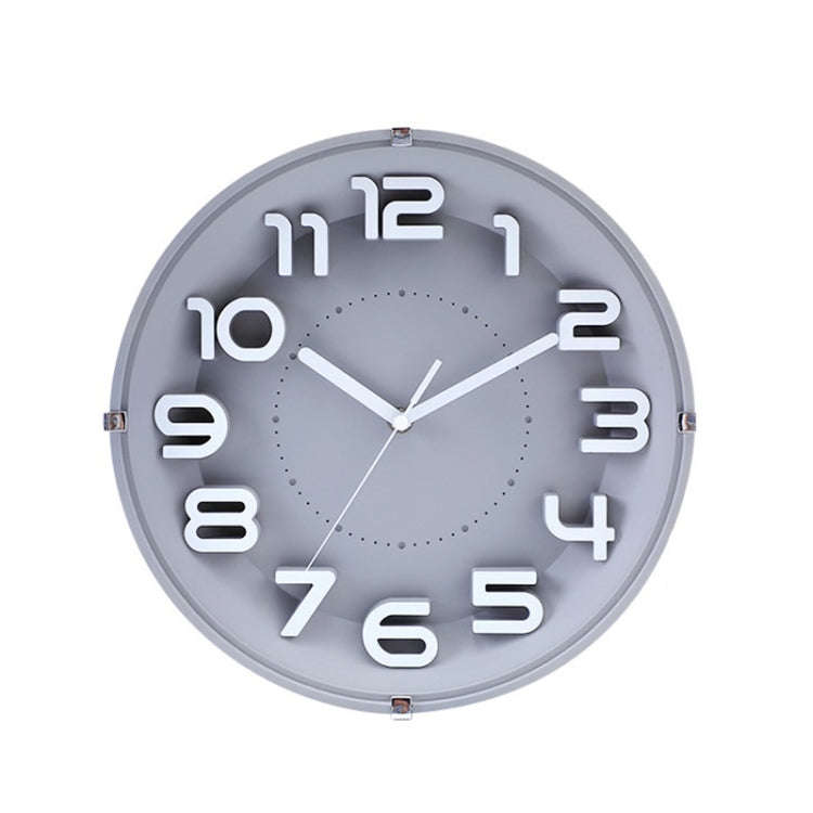 12 Inch Living Room Silent Wall Clock Round Stereo 3D Digital Wall Clock(Gray)