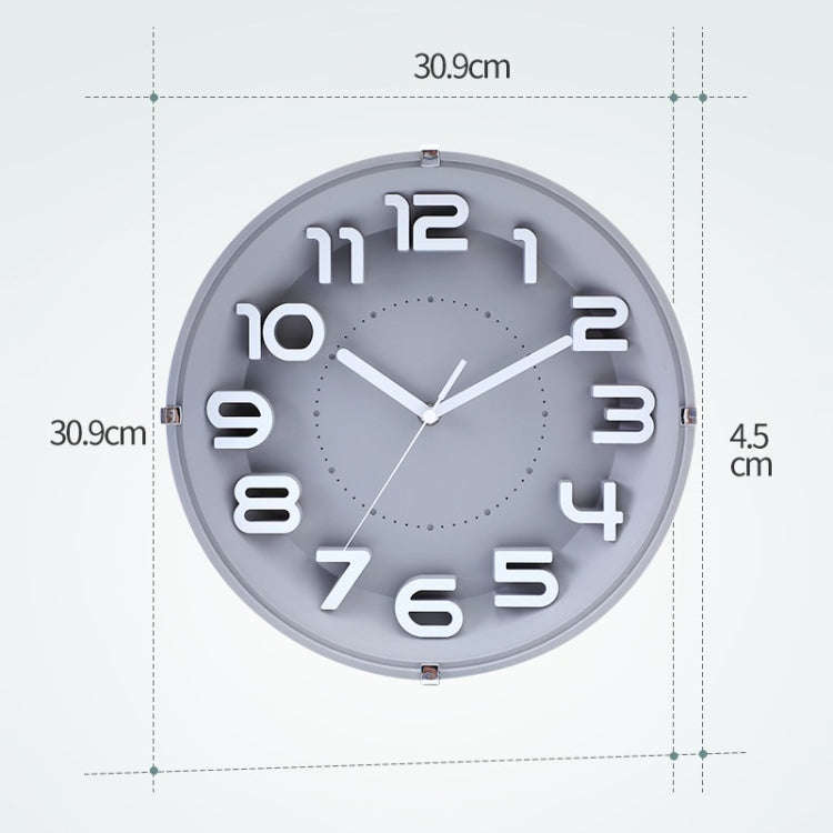12 Inch Living Room Silent Wall Clock Round Stereo 3D Digital Wall Clock(Gray)