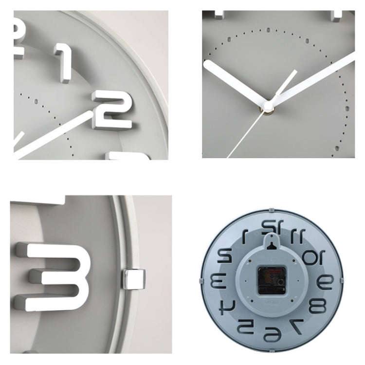 12 Inch Living Room Silent Wall Clock Round Stereo 3D Digital Wall Clock(Gray)