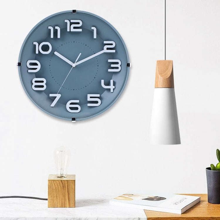 12 Inch Living Room Silent Wall Clock Round Stereo 3D Digital Wall Clock(Gray)