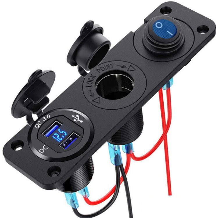 12-24V Car Ship Waterproof USB Charging Cigarette Lighter Master 3 In 1 Combined Panel Switch(Blu...