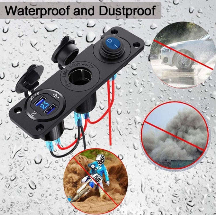 12-24V Car Ship Waterproof USB Charging Cigarette Lighter Master 3 In 1 Combined Panel Switch(Blu...