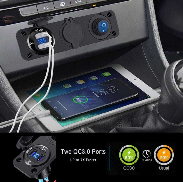 12-24V Car Ship Waterproof USB Charging Cigarette Lighter Master 3 In 1 Combined Panel Switch(Blu...