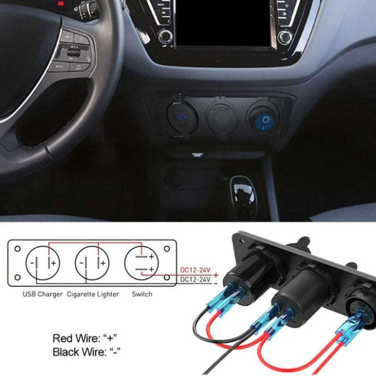 12-24V Car Ship Waterproof USB Charging Cigarette Lighter Master 3 In 1 Combined Panel Switch(Blu...