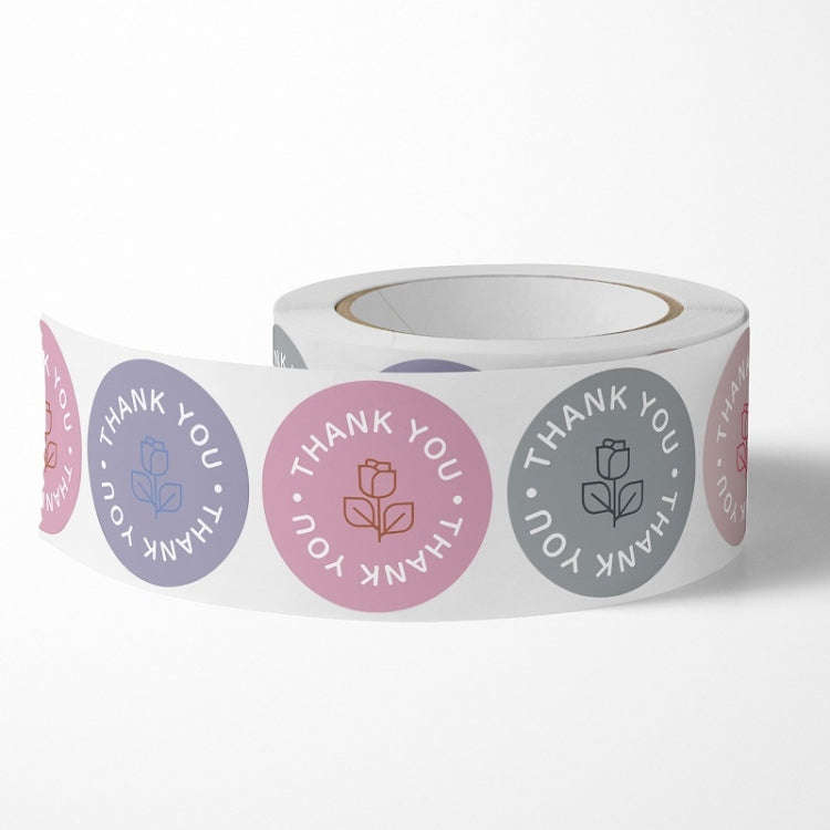 10 PCS Rose Flower Thank You Sticker Gift Box Sealing Sticker, Size: 25mm 500 / Rolls