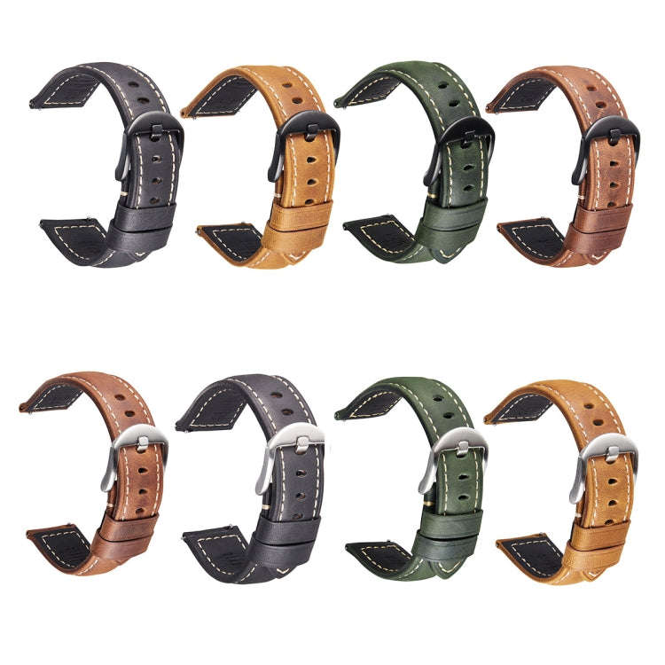 Quick Release Watch Band Crazy Horse Leather Retro Watch Band For Samsung Huawei,Size: 24mm  (Bla...