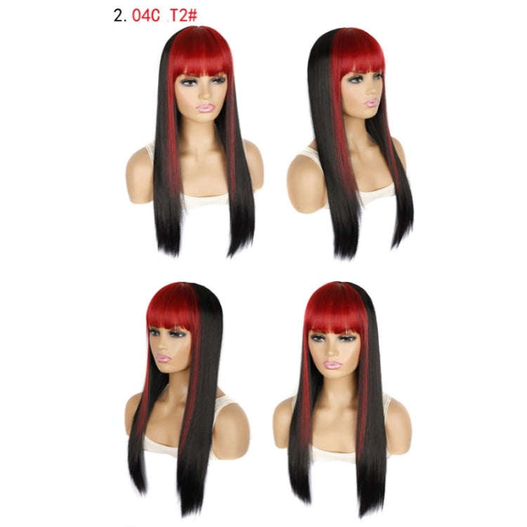 Color Bleaching And Dyeing Double Sideburns With Bangs Long Straight Hip-Hop Wig(Red Bleaching Bl...