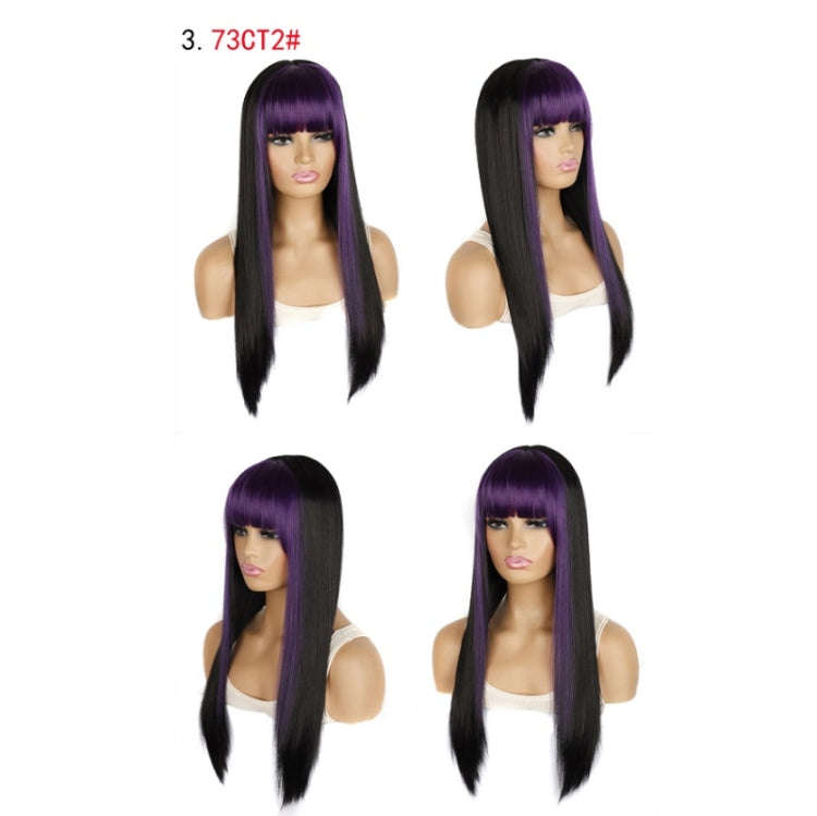Color Bleaching And Dyeing Double Sideburns With Bangs Long Straight Hip-Hop Wig(Violet Bleaching...