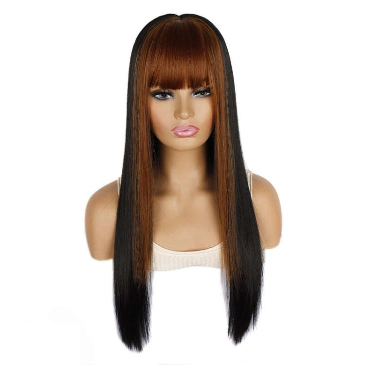 Color Bleaching And Dyeing Double Sideburns With Bangs Long Straight Hip-Hop Wig(Coffee Bleaching...