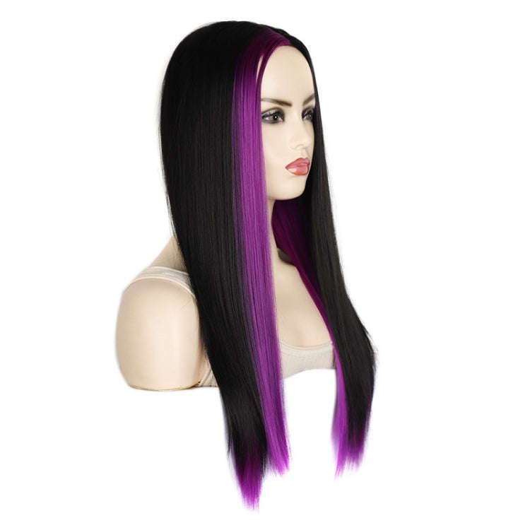 Fashion Medium Haircut Side Bangs Highlight Color Long Straight Wig(Black Ink Green)